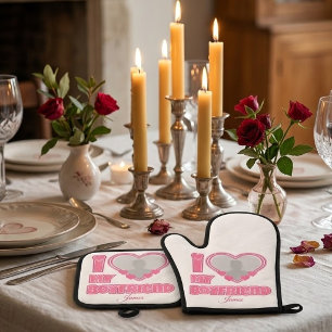 Custom I Love My Boyfriend – Add Photo & Name Oven Mitt & Pot Holder Set