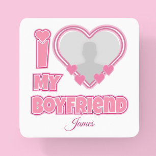 Custom I Love My Boyfriend – Add Photo & Name Square Paper Coaster