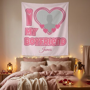 Custom I Love My Boyfriend – Add Photo & Name Tapestry
