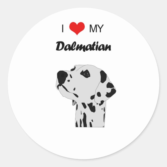 Custom I Love My Dalmatian Dog Heart Classic Round Sticker (Front)