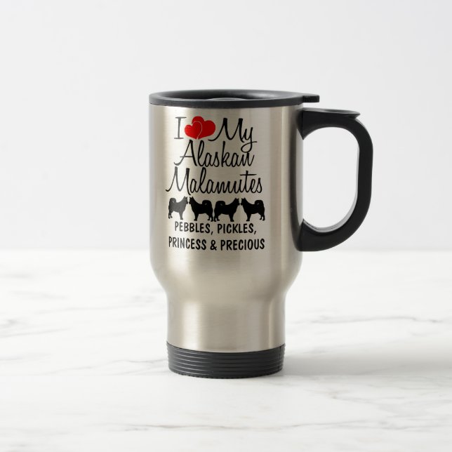 Custom I Love My Four Alaskan Malamutes Mug (Right)