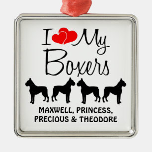 Custom I Love My Four Boxers Metal Tree Decoration