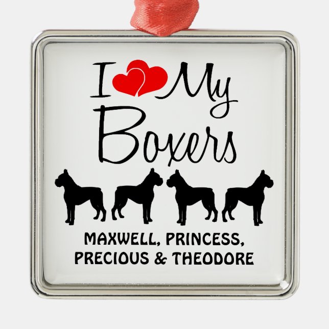 Custom I Love My Four Boxers Metal Tree Decoration (Front)
