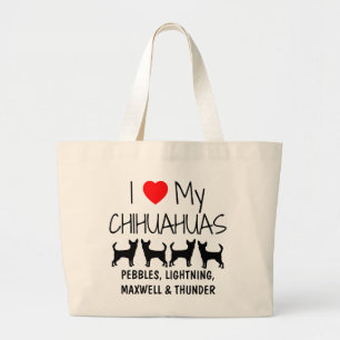 Custom I Love My Four Chihuahuas Large Tote Bag