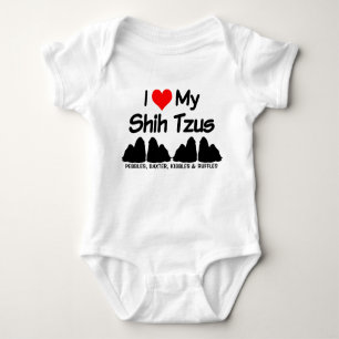 Custom I Love My Four Shih Tzu Dogs Silhouette Baby Bodysuit