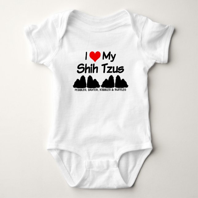 Custom I Love My Four Shih Tzu Dogs Silhouette Baby Bodysuit (Front)