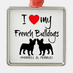 Custom I Love My French Bulldogs Metal Tree Decoration