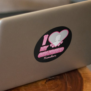Custom I Love My Girlfriend – Add Photo & Name Classic Round Sticker