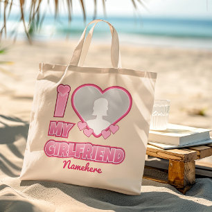 Custom I Love My Girlfriend – Add Photo & Name Tote Bag