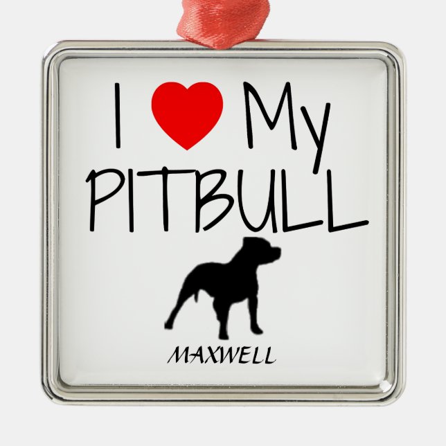 Custom I Love My Pitbull Metal Tree Decoration (Front)
