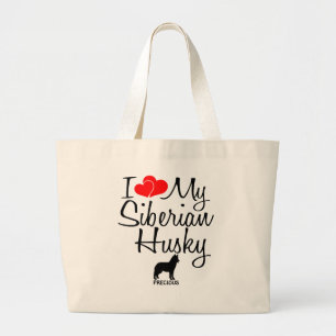 Custom I Love My Siberian Husky Large Tote Bag