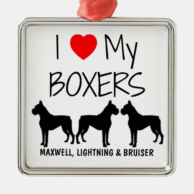 Custom I Love My Three Boxers Metal Tree Decoration (Front)