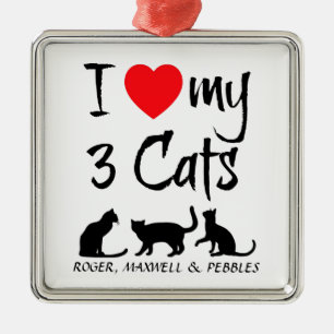 Custom I Love My Three Cats Metal Tree Decoration