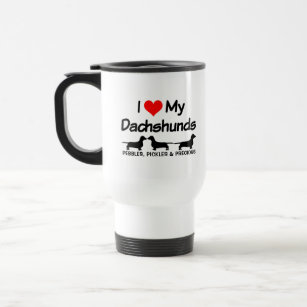 Custom I Love My Three Dachshund Dogs Travel Mug