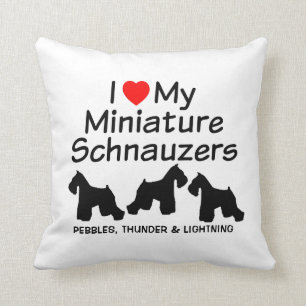 Custom I Love My THREE Miniature Schnauzers Cushion