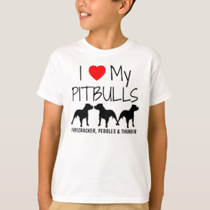 Custom I Love My Three Pitbulls T-Shirt