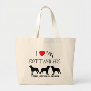 Custom I Love My Three Rottweilers Large Tote Bag