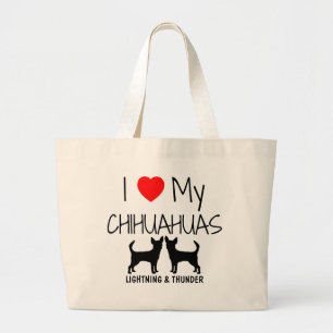 Custom I Love My Two Chihuahuas Large Tote Bag