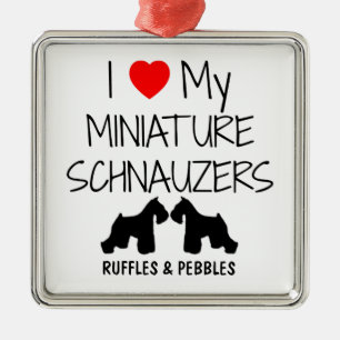Custom I Love My Two Miniature Schnauzers Metal Tree Decoration