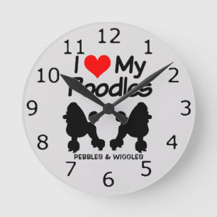 CUSTOM I Love My Two Poodle Dogs Round Clock