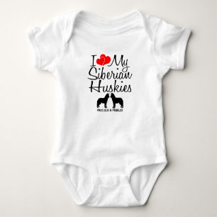 Custom I Love My Two Siberian Huskies Baby Bodysuit
