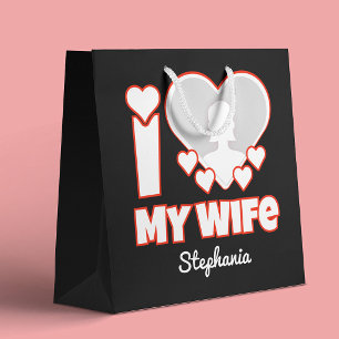 Custom I Love My Wife – Add Name & Photo Large Gift Bag