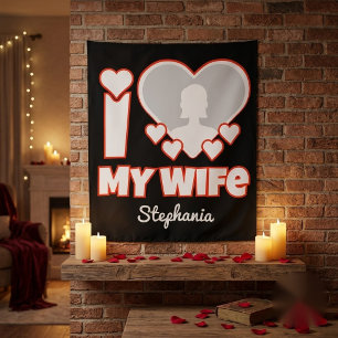 Custom I Love My Wife – Add Name & Photo Tapestry