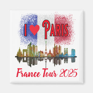 Custom I Love Paris Skyline French Flag Souvenir Magnet