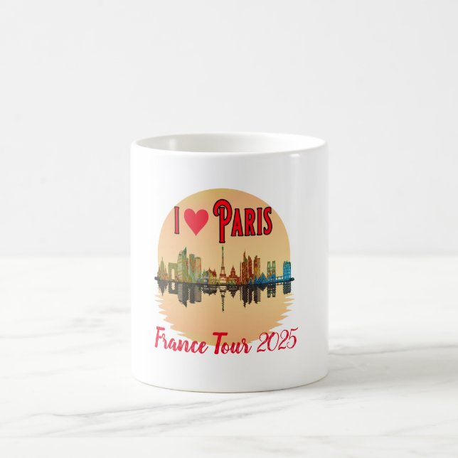Custom I Love Paris Skyline Sunset Souvenir Coffee Mug (Center)