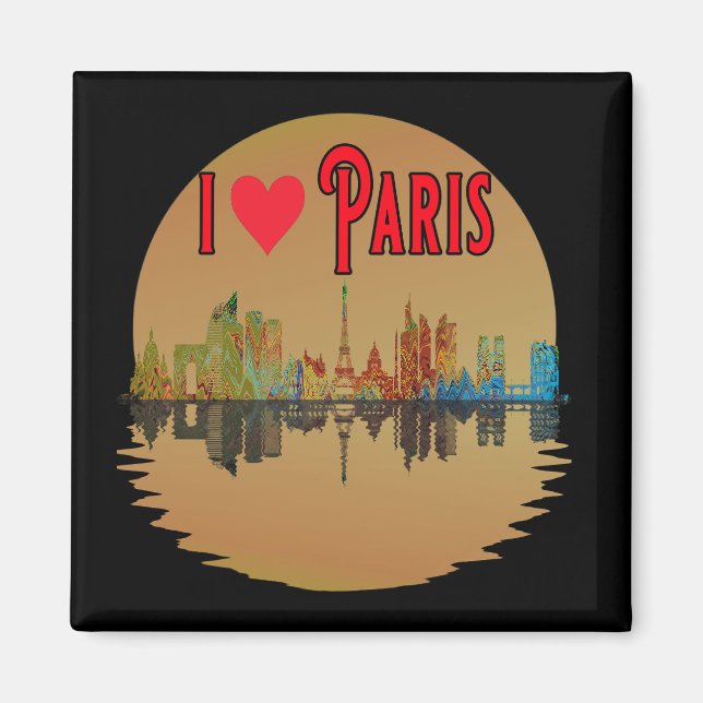 Custom I Love Paris Skyline Sunset Souvenir Magnet (Front)