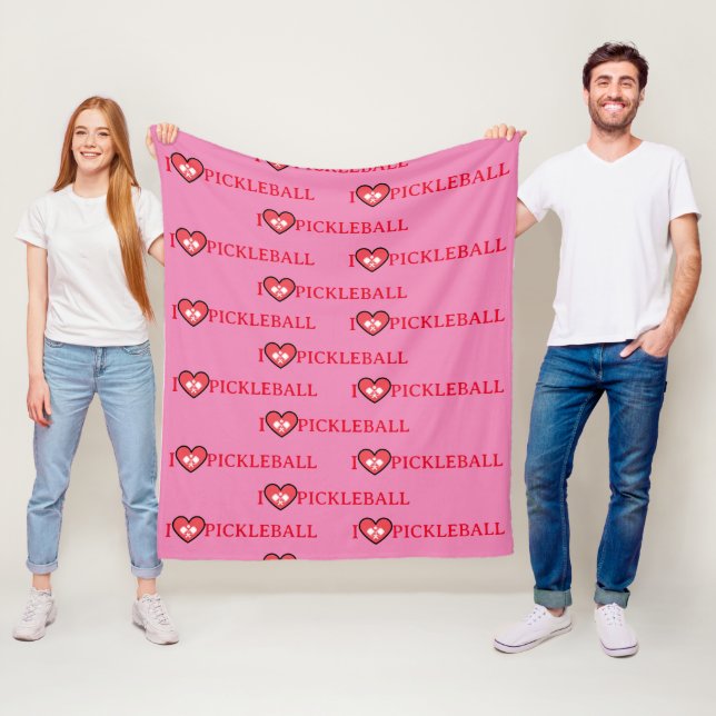 Custom I Love Pickleball Heart Pink Fleece Blanket (In Situ)