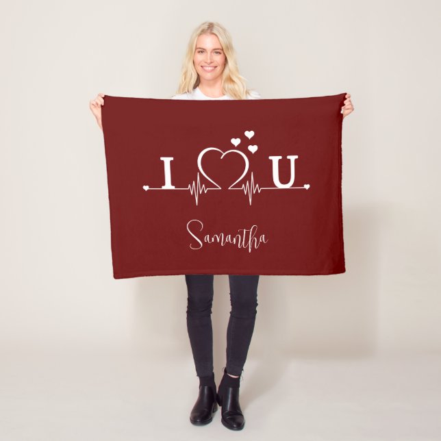 Custom I Love You Heartbeat  Fleece Blanket (In Situ)