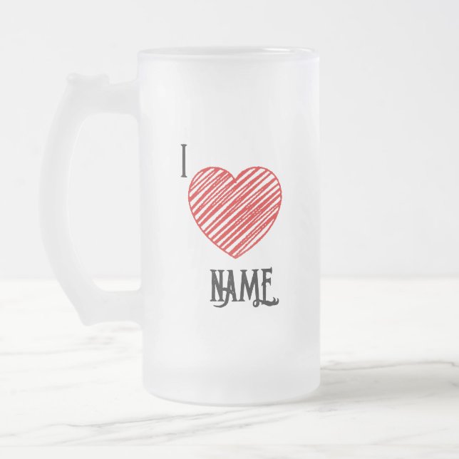 Custom I ♥ Name  Frosted Glass Beer Mug (Left)