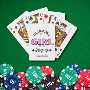 Custom "I Play Like A Girl" Funny Quote pink Playing Cards
