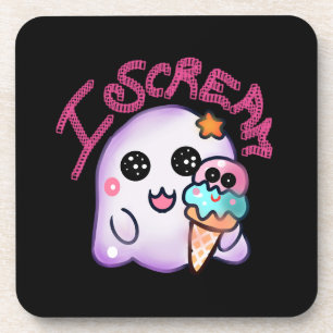 Custom "I Scream" Ghost with Ice Cream Cone Art Coaster