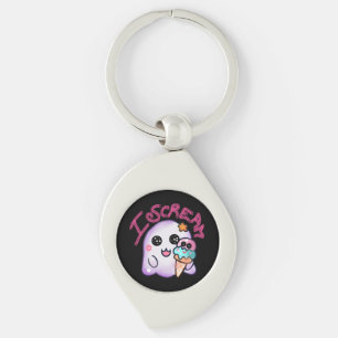 Custom "I Scream" Ghost with Ice Cream Cone Art Key Ring