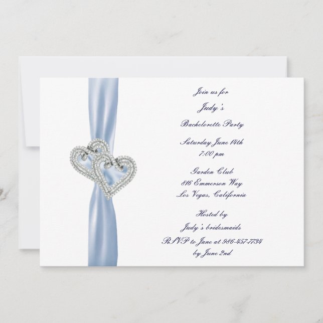 Custom Ice Blue Hearts Bachelorette Party Invite (Front)