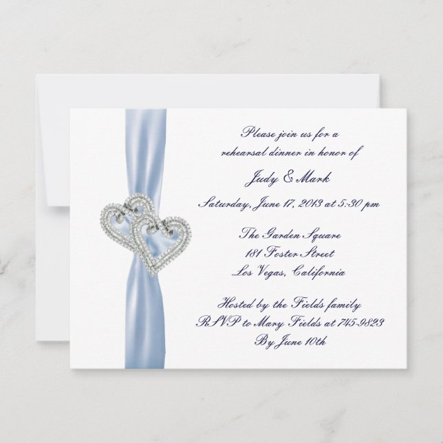 Custom Ice Blue Hearts Rehearsal Dinner Invitation (Front)