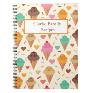 Custom ice cream pattern family recipes notebook