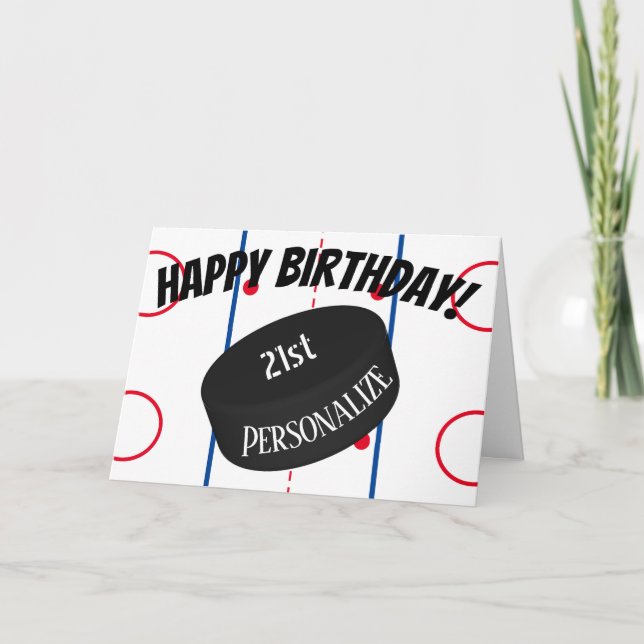 Custom Ice Hockey Personalised Age Name Birthday Card (Front)