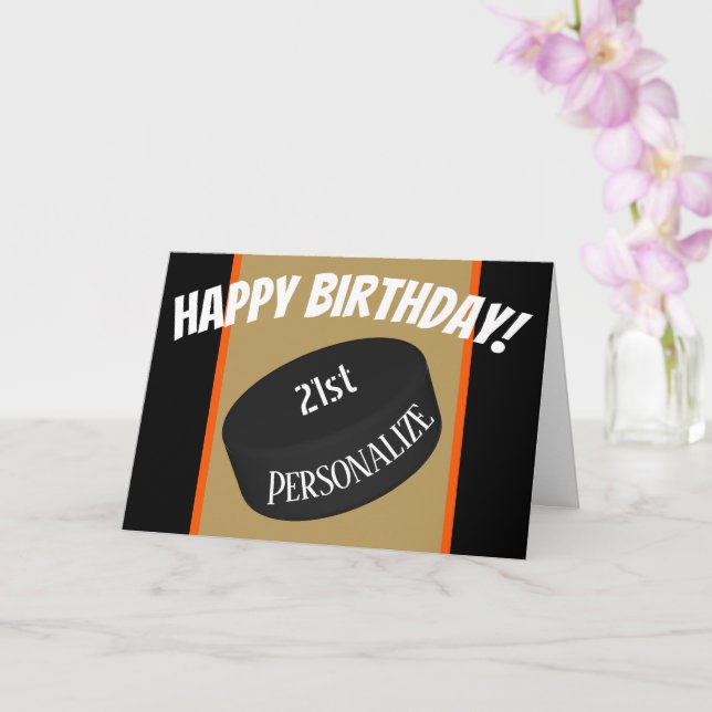 Custom Ice Hockey Personalised Name Age Birthday Card (Orchid)