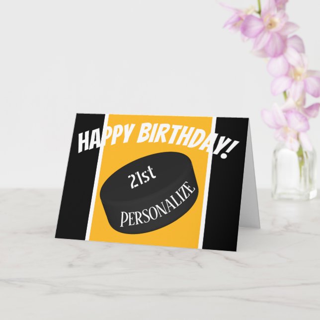Custom Ice Hockey Personalised Name Age Birthday Card (Orchid)