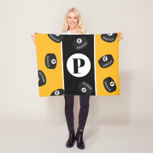 Custom Ice Hockey Puck Name Initial Monogram Fleece Blanket
