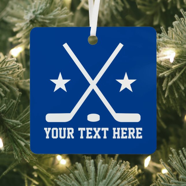 Custom ice hockey sports square Christmas ornament (Insitu)