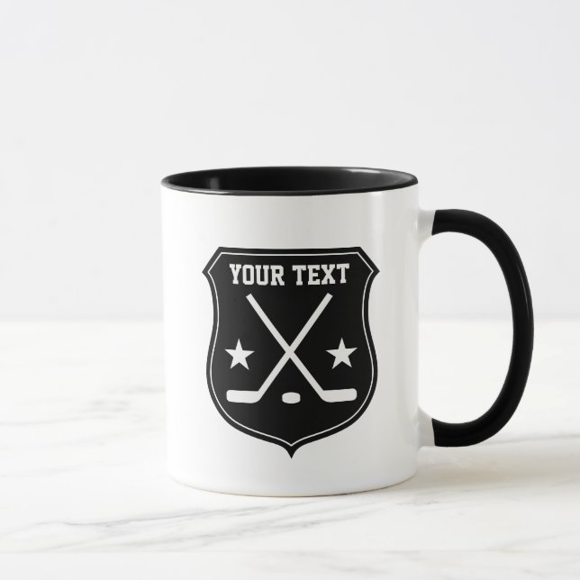 Custom ice hockey sticks and puck logo coffee mug (Right)