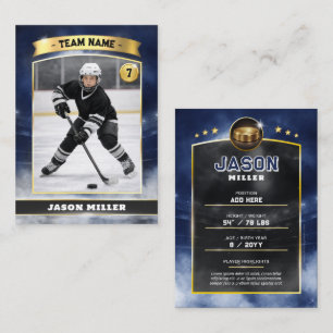 Custom Ice Hockey Trading Card, Blue Gold Stadium Calling Card