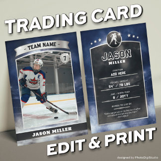 Custom Ice Hockey Trading Card Blue Silver Stadium