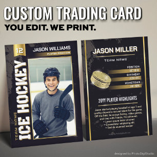 Custom Ice Hockey Trading Card, Gold Power Player Calling Card