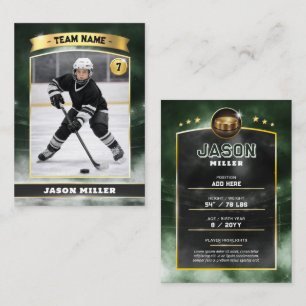 Custom Ice Hockey Trading Card, Green Gold Stadium Calling Card