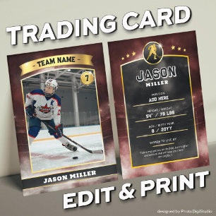 Custom Ice Hockey Trading Card Red Gold Stadium